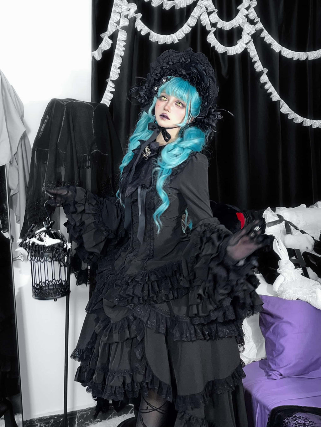Immortal Bird Black Gothic Lolita Blouse SK Set - image 10