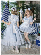Seven-Day Bell - Blue Classic Lolita Striped OP Dress, Sailor Collar - image 2
