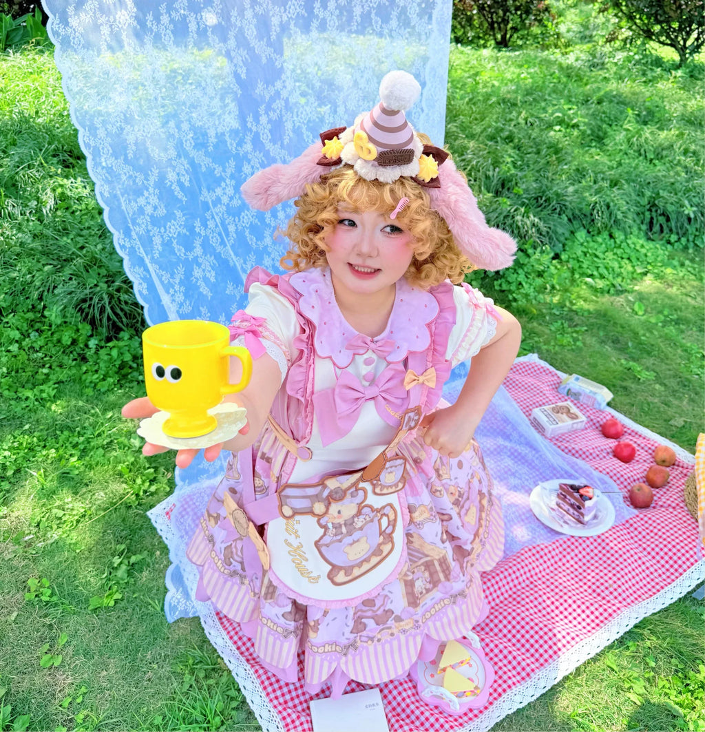 Bear Biscuit SP - Kawaii Lolita Bear Printed Dress Set with Bows - image 34