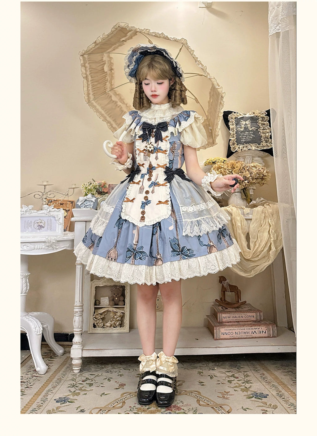Witch's Banquet - Printed Doll-like Sweet Lolita OP, Apron-like Front and Accessories - image 3