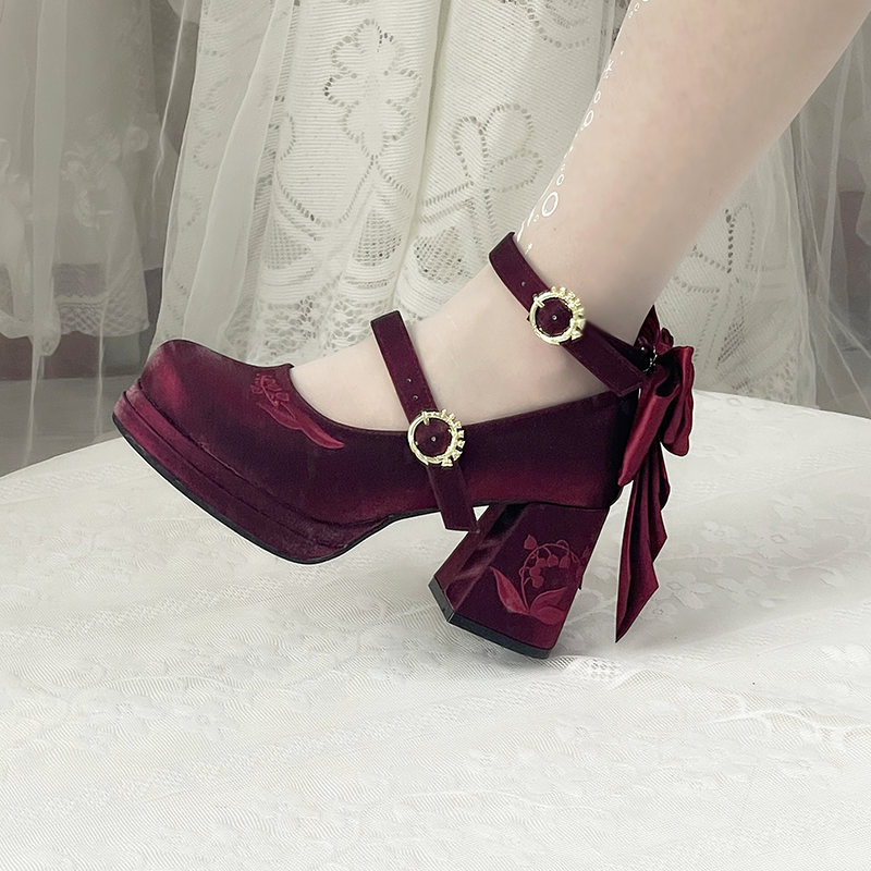 Dreamlike Lily of the Valley - Classic Lolita Platform Shoes with Back Large Bow - image 21