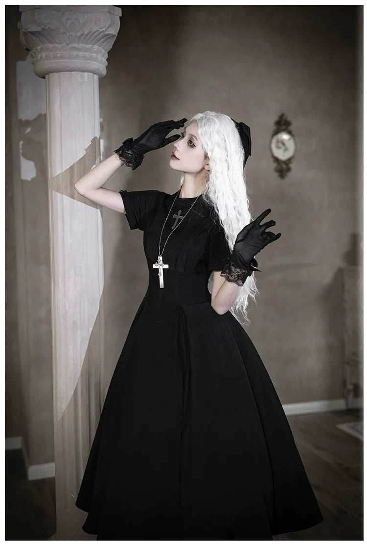 Nihil - Gothic Nun Lolita OP Dress, Irregular Hem Cape and Accessories - image 37