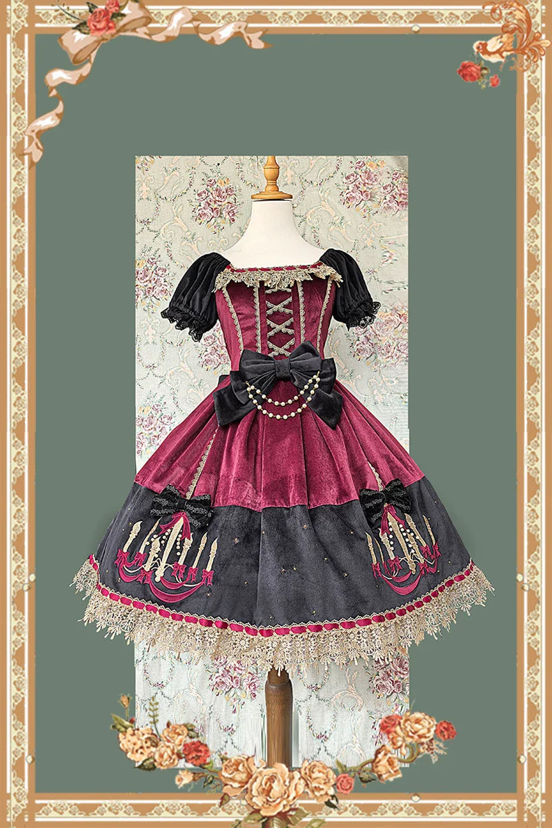 Chandelier - Old School Lolita OP Dress, Polka Dot, Chandelier Print and Accessories - image 2