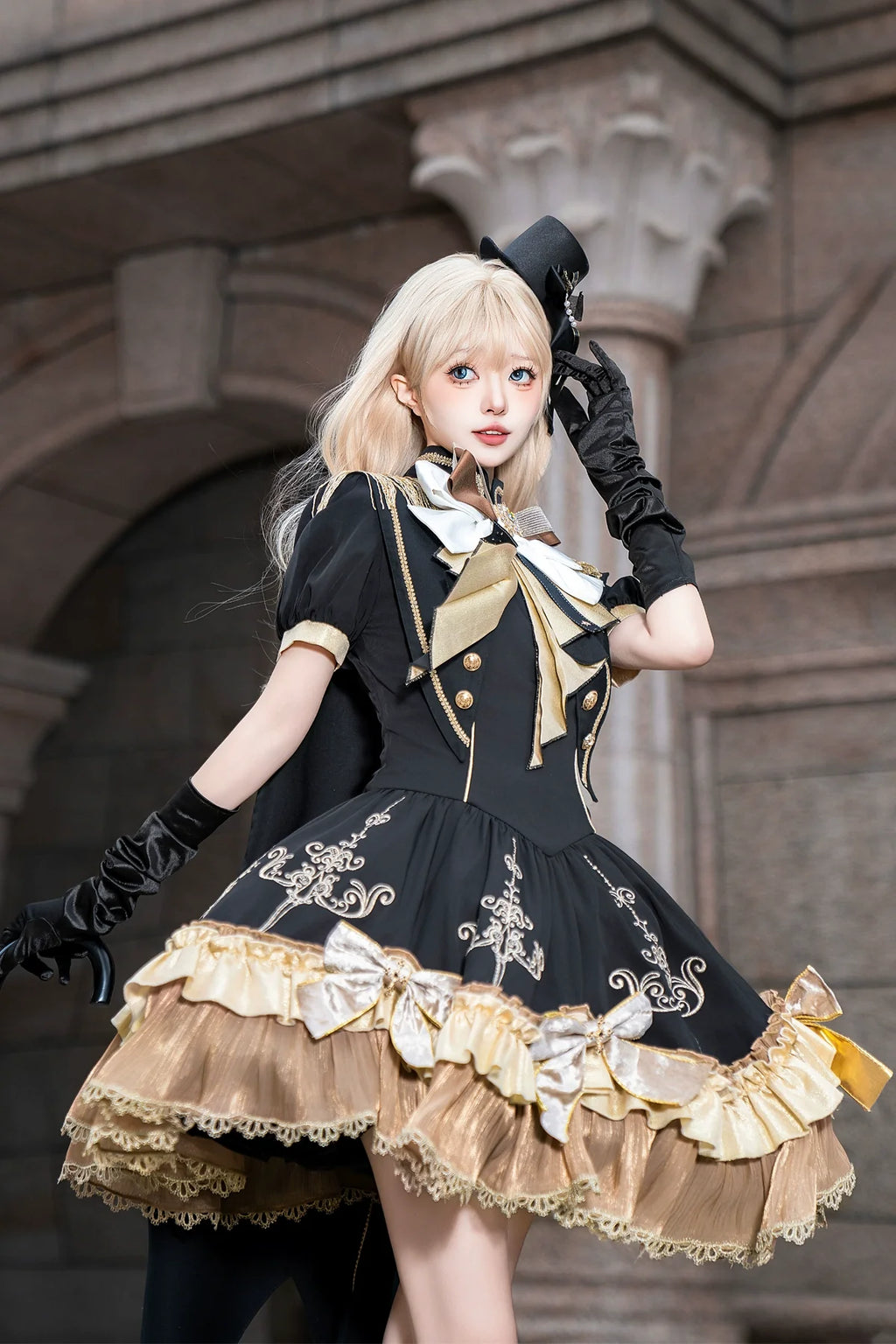 Glitter Oath - Military Lolita OP Dress with Detachable Split Tail Cloak - image 1