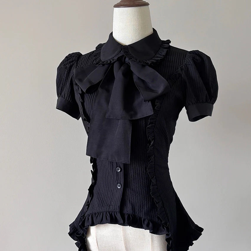 Lilith - Gothic Lolita Short-Sleeve Shirt with Detachable Tie - image 3