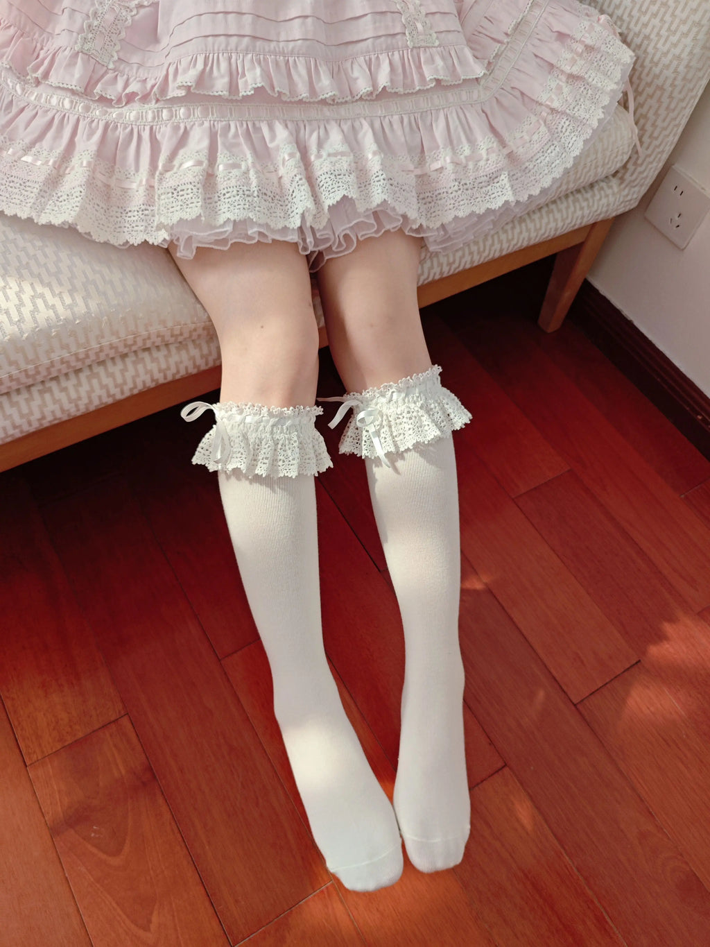 Cotton Old School Lolita White Socks with Colorful Ribbon Bows - image 10