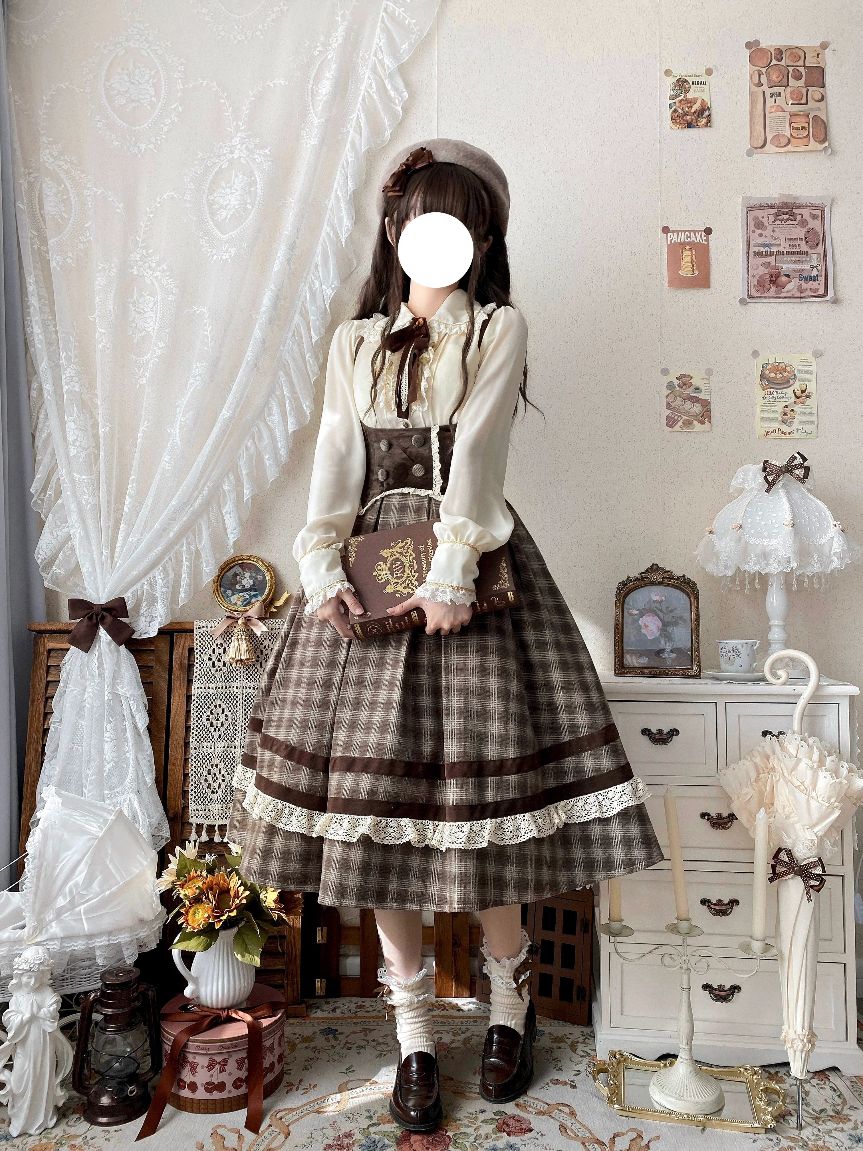 Chestnut Autumn - Plaid Classic Lolita JSK, Bust Supporting and Accessories - image 6