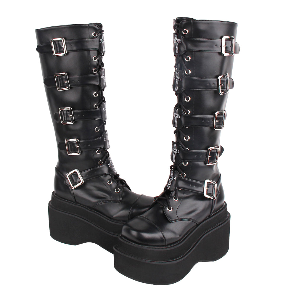 J-fashion Punk Lolita Classic Black High Boots - image 8