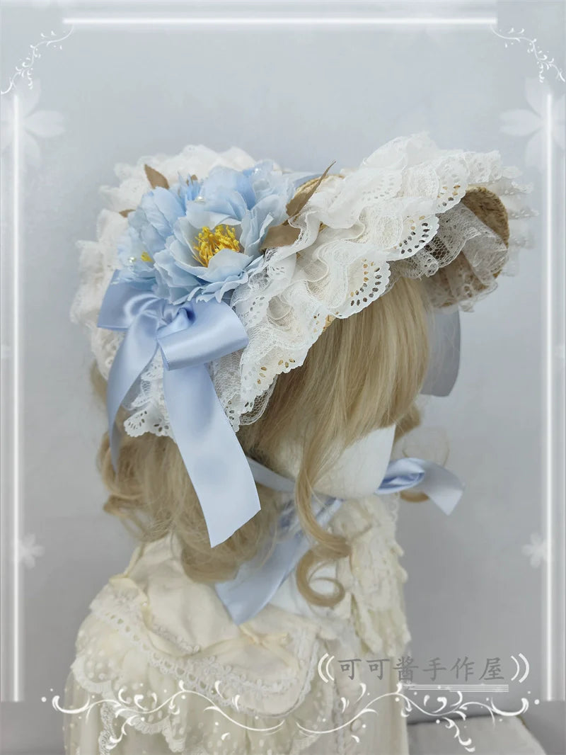 Country Lace Flower Lolita Bonnet, Multicolor - image 18