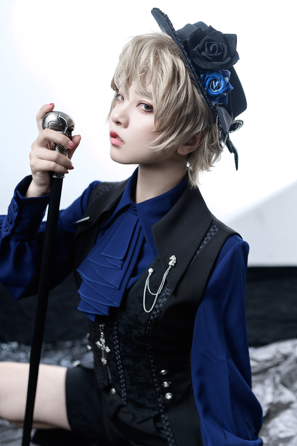 Black and Blue Ouji Lolita Swallowtail Vest - image 8