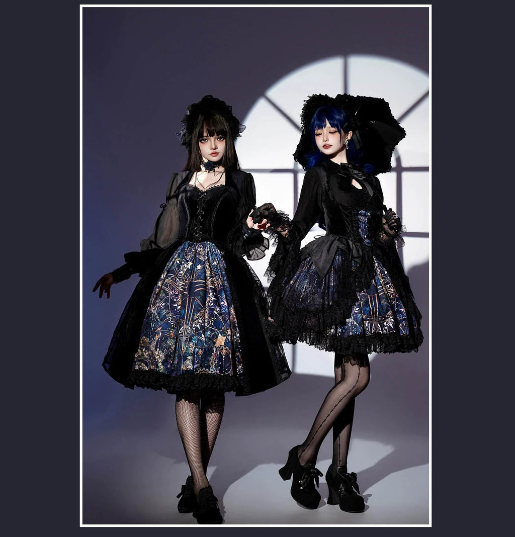 Night Traveler - Classic Gothic Lolita Dress with Stained Glass Window Print - image 3