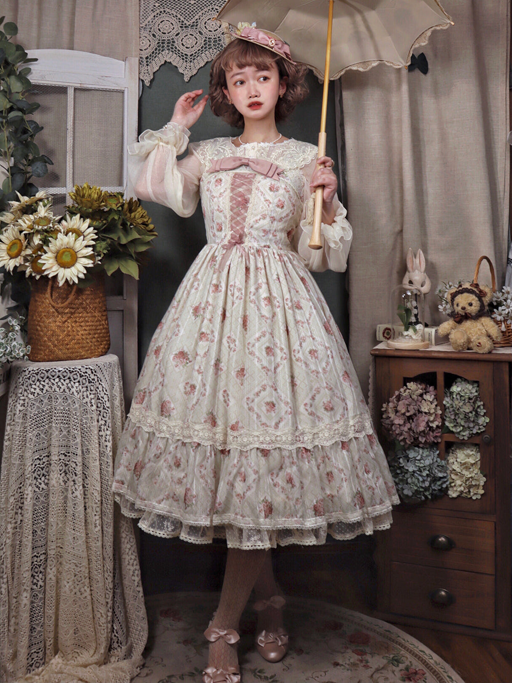 Woody Rose - Elegant Floral Lolita JSK Dress - image 9
