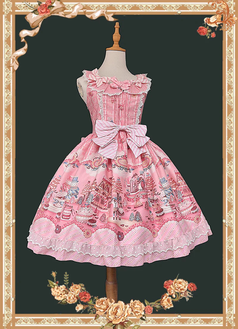 Candy House - Old School Lolita Cake Print JSK Dress, Side Zipper and Accessories - image 6
