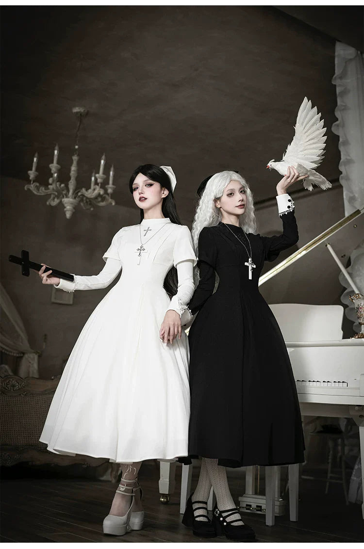 Nihil - Gothic Nun Lolita OP Dress, Irregular Hem Cape and Accessories - image 19