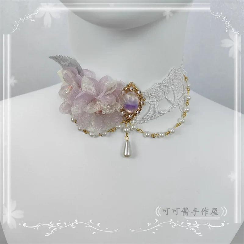 Elegant Lolita Rose Gemstone Pearl Necklace - image 16