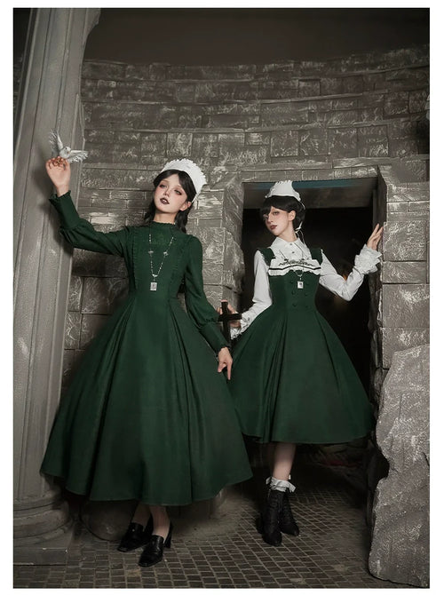 Abyss Clinic - Gothic Lolita Green Dress Set, Embroidery Accent - image 2