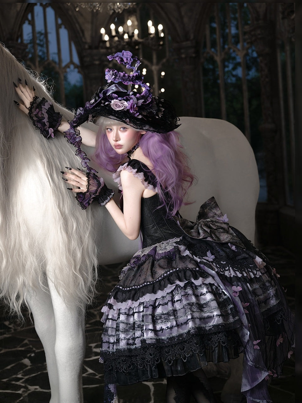 Purple Butterfly on Moonlight Night Gothic Lolita Corset Dress Set - image 4