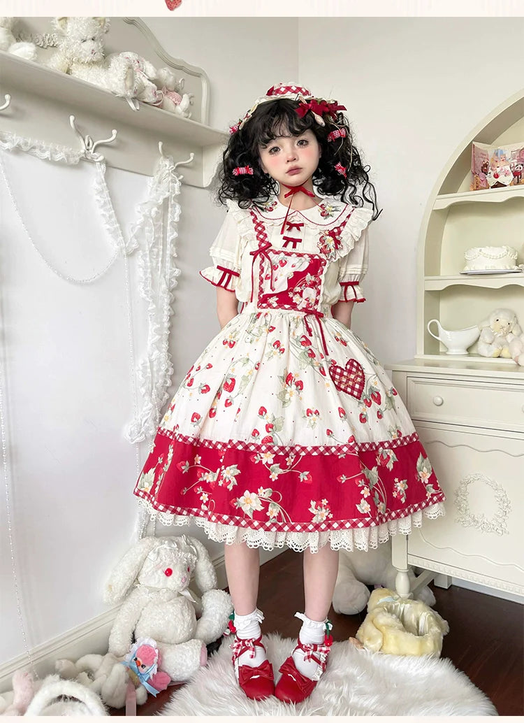 Sweet Lolita Shirt Strawberry Embroidery Ivory Blouse - image 12