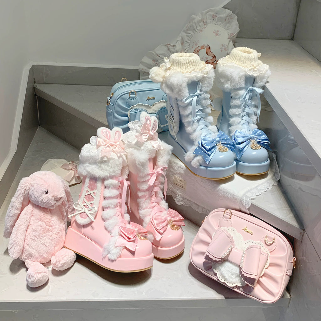 Cherry Snow Bunny Ears - Winter Sweet Lolita Boots, Bunny Ears - image 19
