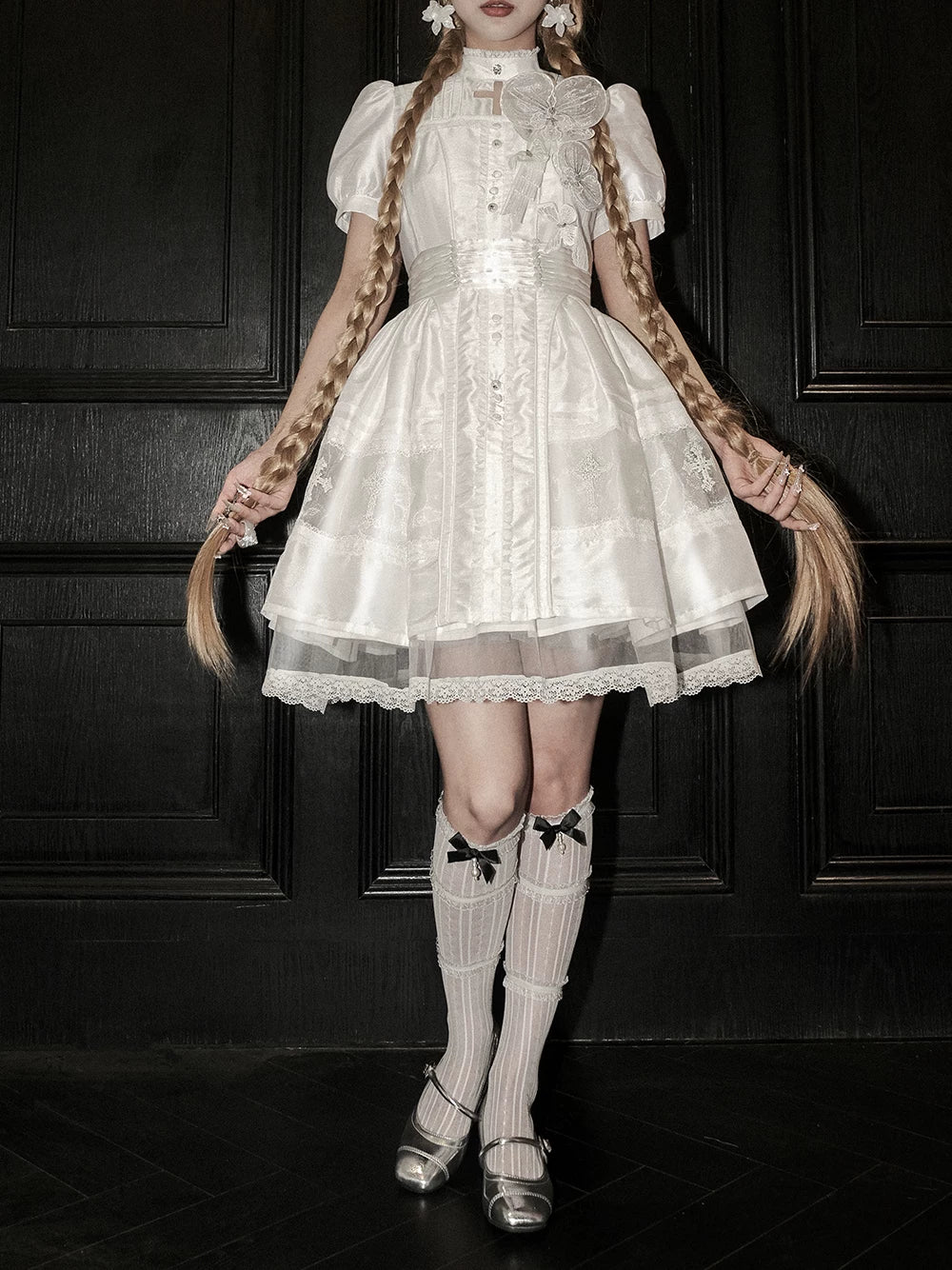 Ghost Orchid - Gothic Lolita OP Dress, Embroidered Cross - image 29