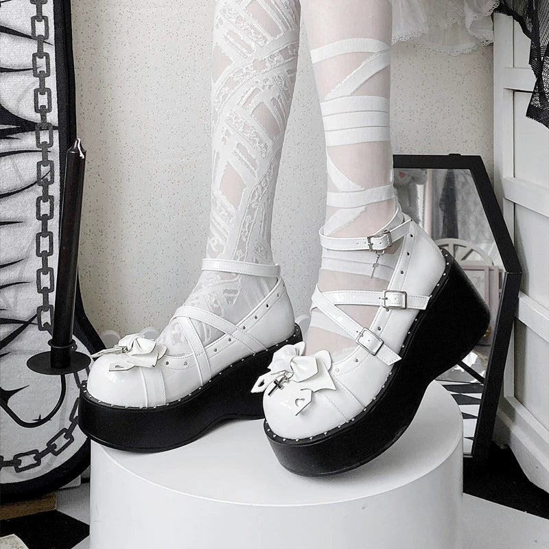 Devil Cross - Punk Lolita Shoes Cross High Platforms Shoes - image 3