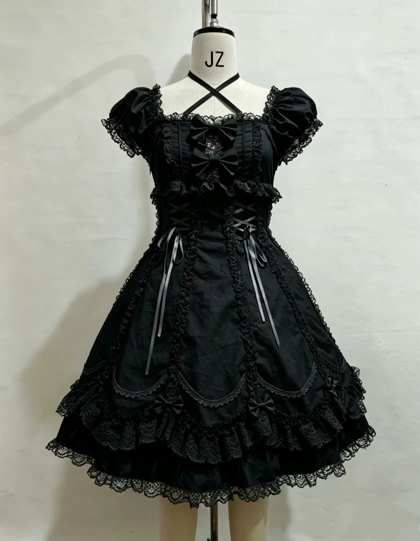 Cotton Old School Lolita Lace OP Dress, Three-tiered Back and Accessories - image 4
