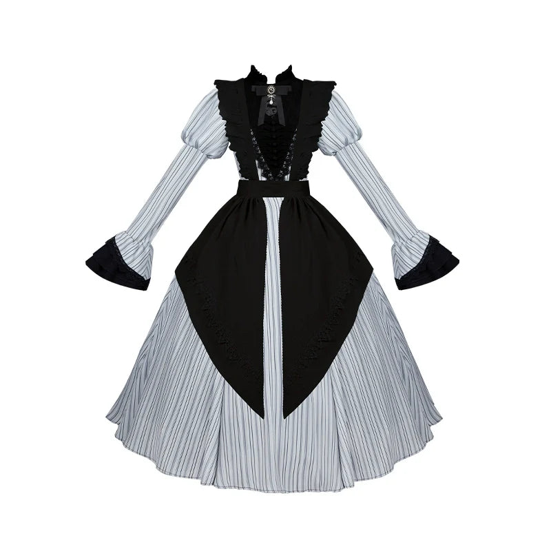 Nocturne SP - Striped Gothic Lolita OP Twin Lolita Dress with Apron and Accessories - image 38