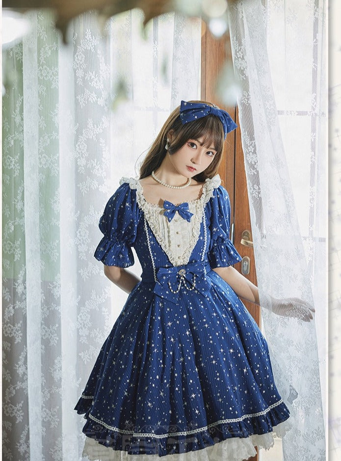 Midsummer Star - Silver Foil Printing Lolita OP Dress - image 20