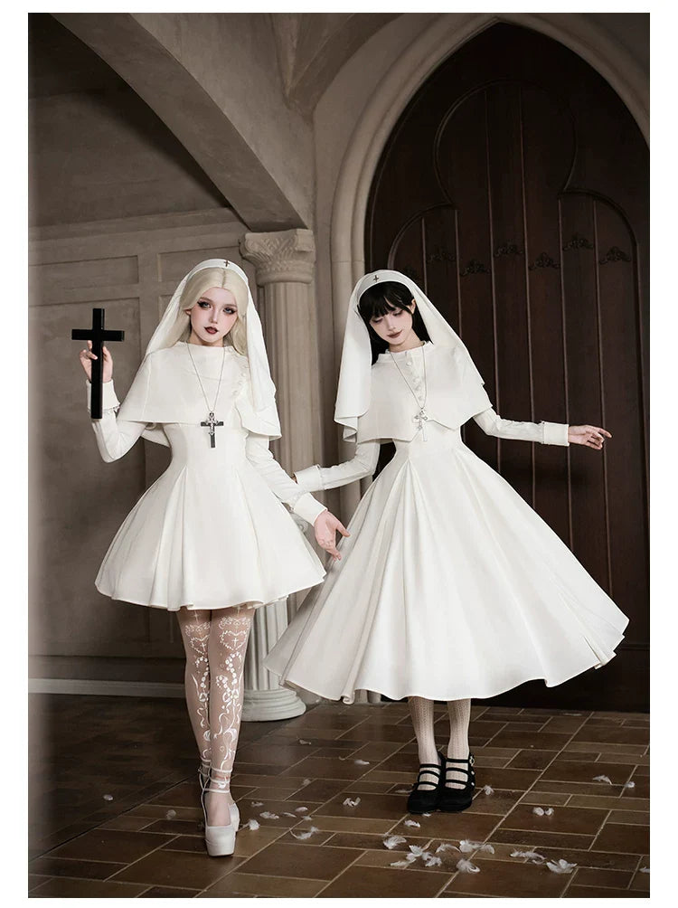Nihil - Gothic Nun Lolita OP Dress, Irregular Hem Cape and Accessories - image 22