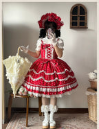 Polka Bailys - Old School Lolita JSK Suit, Red White Polka Dot Dress - image 2