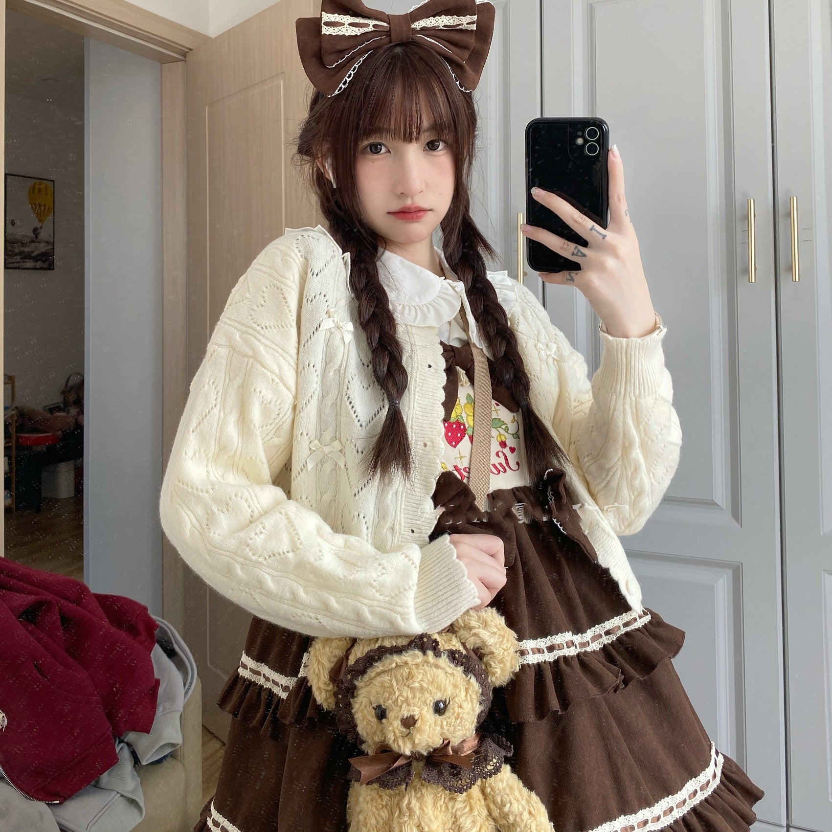 Hollow Out Long Sleeve Lolita Cardigan Multicolors - image 2
