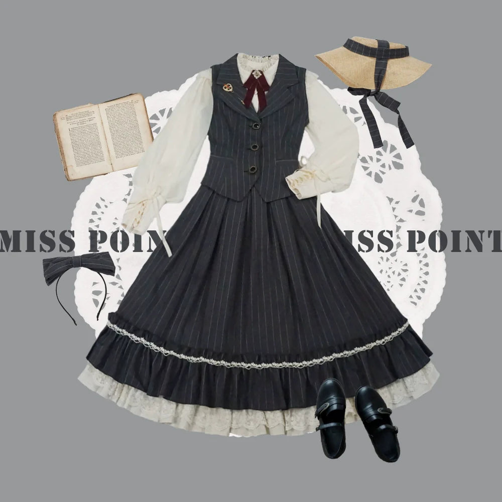 Rose Doll - Elegant Lolita Striped Fishbone Skirt - image 85