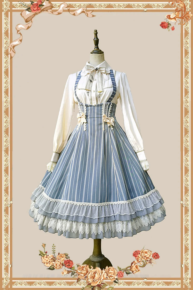 Elegant Lolita Stripe High-waist Jumper Dress Set and Cape - image 40