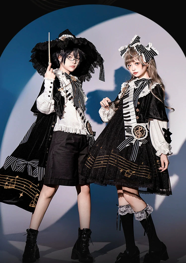 Black and White Sonata - Ouji Lolita Vest Suit and Vintage Lolita OP Dress - image 1