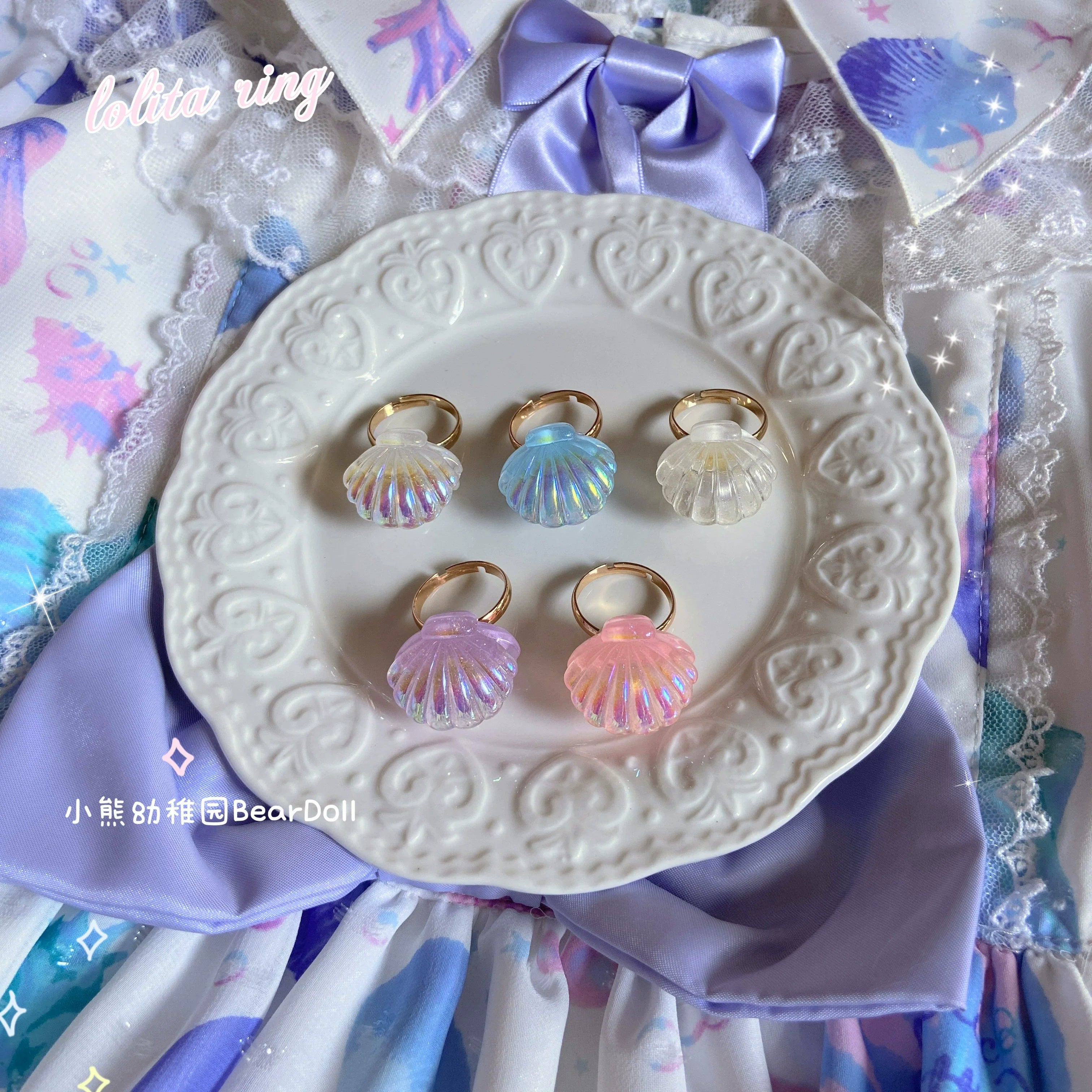 Kawaii Lolita Shell & Heart Adjustable Ring Collection - image 16