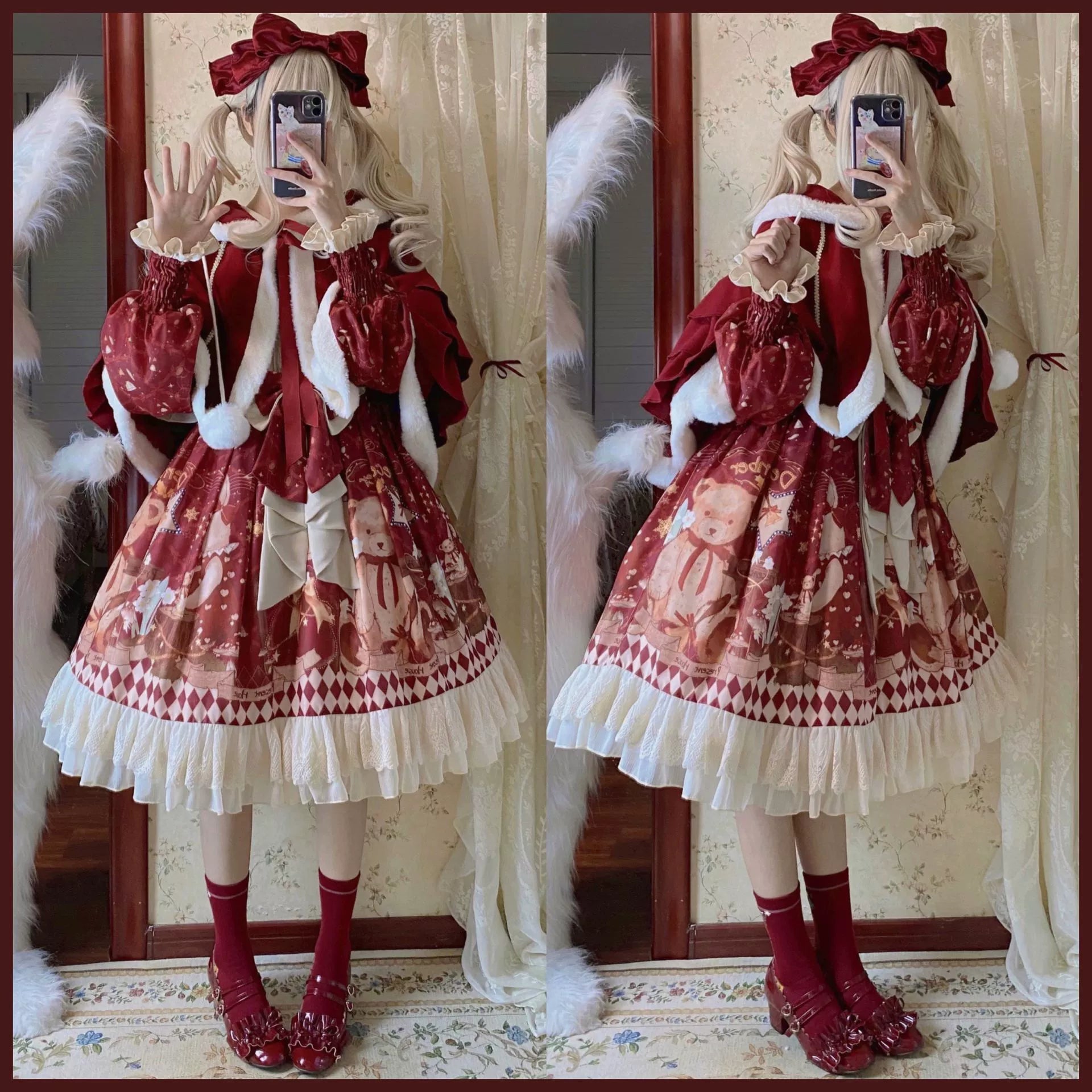 Sweet Bear Gift House - Sweet Lolita Suit Christmas Lolita OP and Cape - image 2