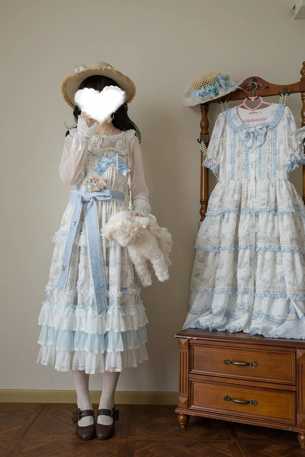 Bloom Lamb - Classic Lolita Embroidered JSK Dress, Tiered Hem - image 14
