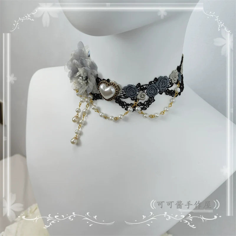 Elegant Lolita Necklace Rose Gemstones and Pearl Necklace - image 17