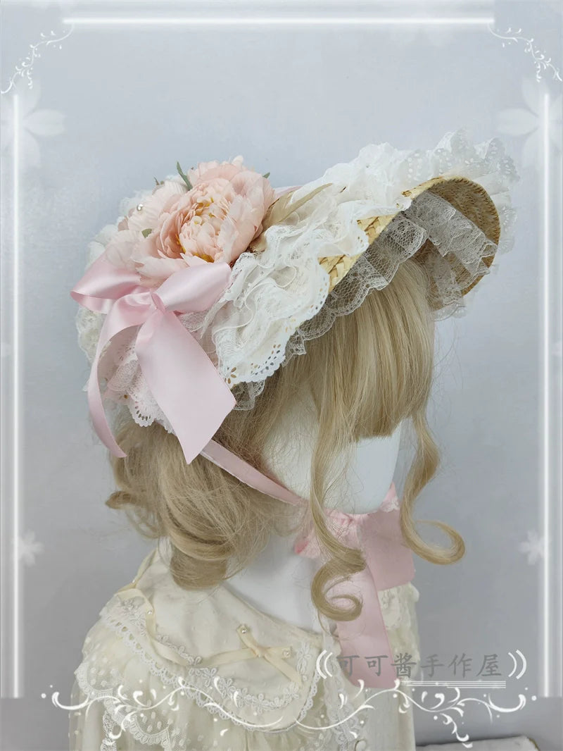 Country Lace Flower Lolita Bonnet, Multicolor - image 34