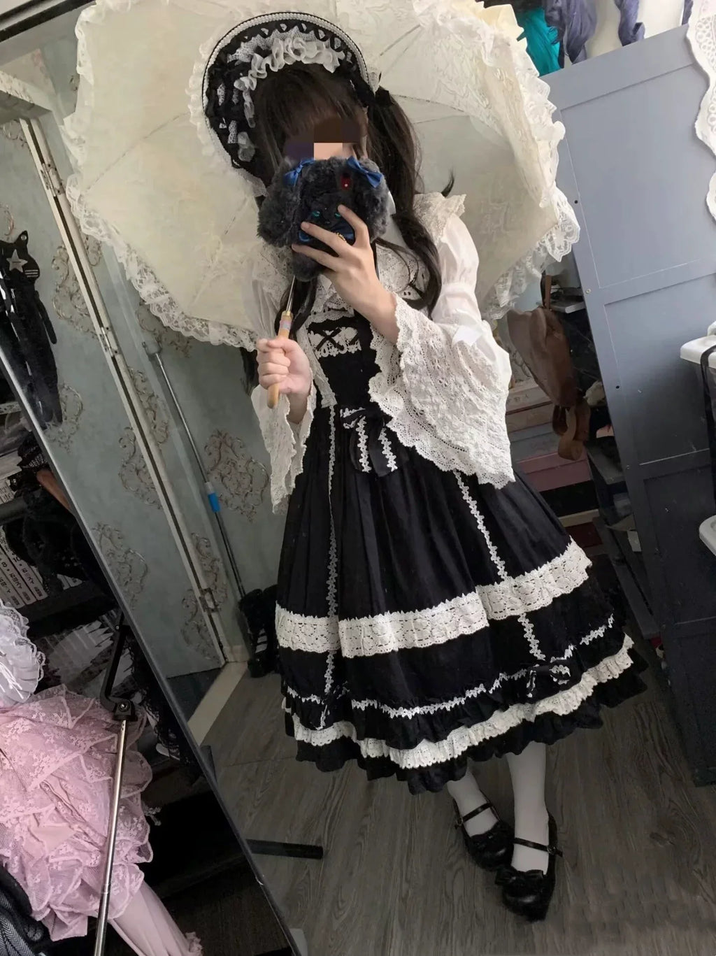 First Generation Doll - Black Old School Lolita Halter JSK Dress with Lace and Accessories - image 14