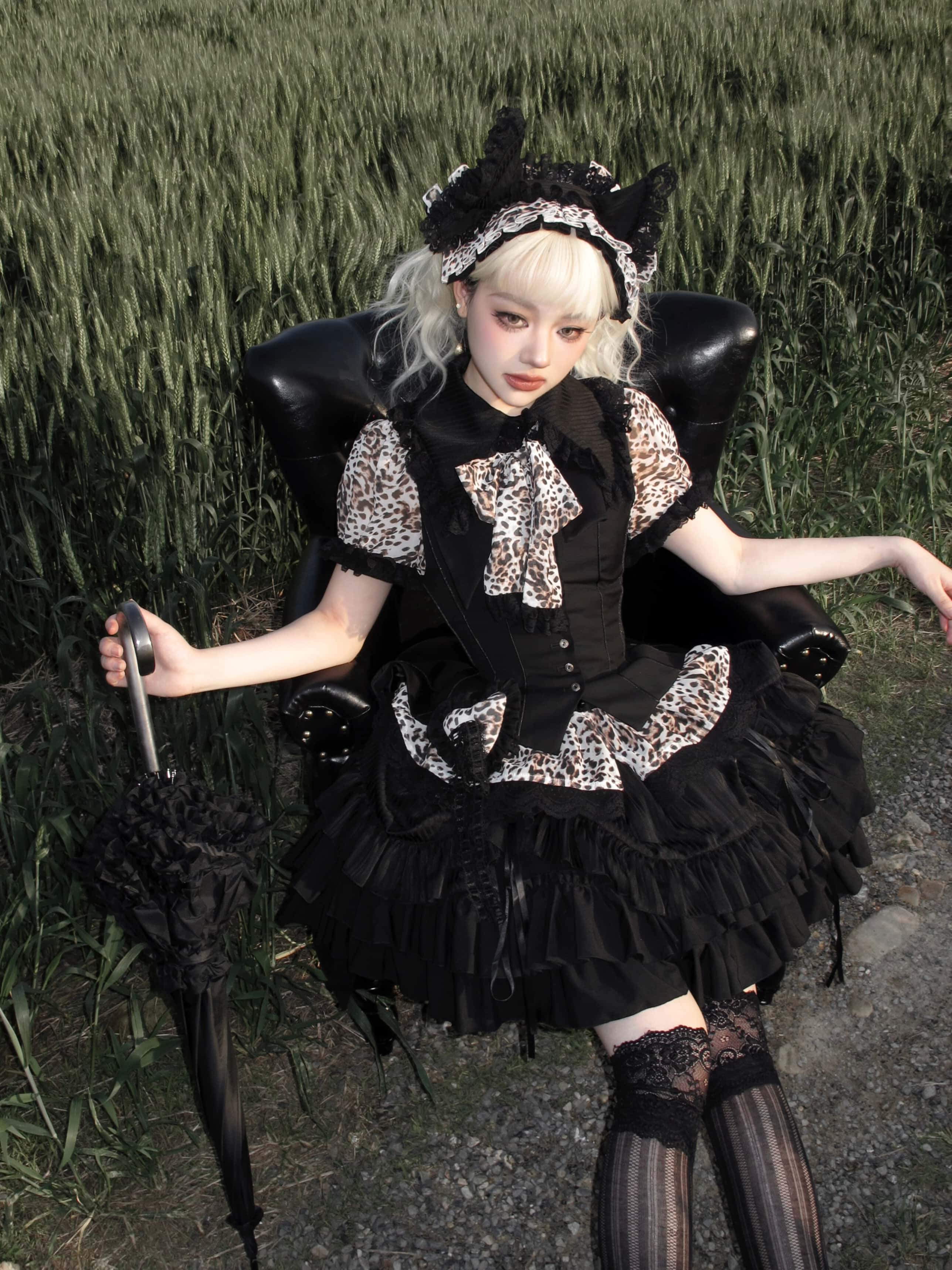 Bengal Cat Gothic Lolita Blouse Vest Skirt and Accessories Set - image 14
