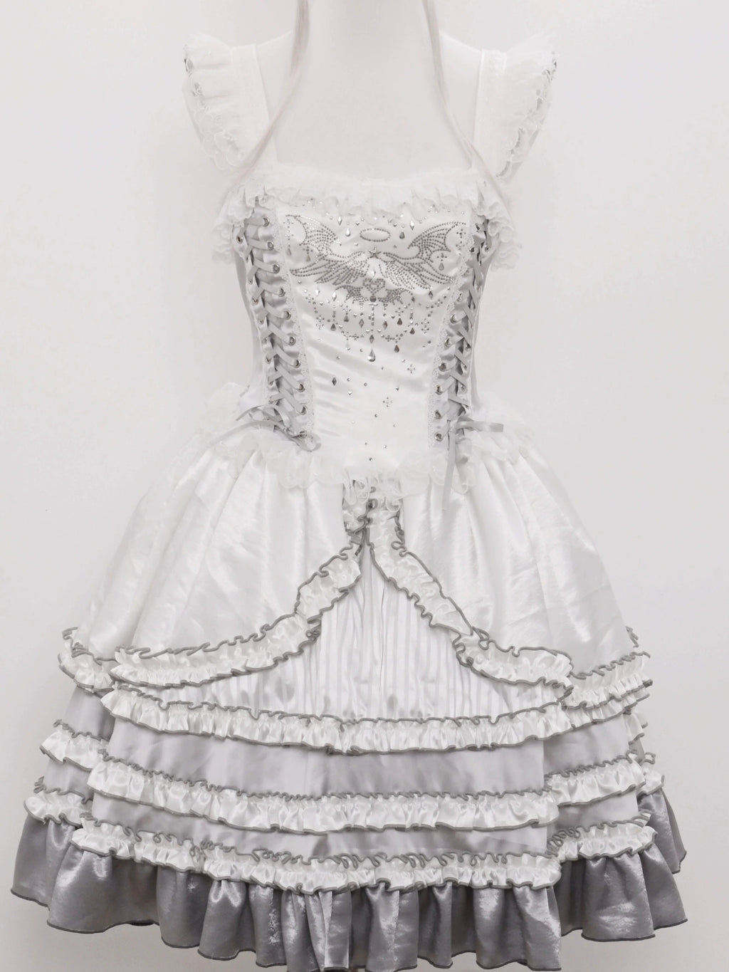 Metallic Angel - Silver-white Punk Lolita JSK, Wing and Rhinestone Details - image 39