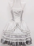 Metallic Angel - Silver-white Punk Lolita JSK, Wing and Rhinestone Details - image 39