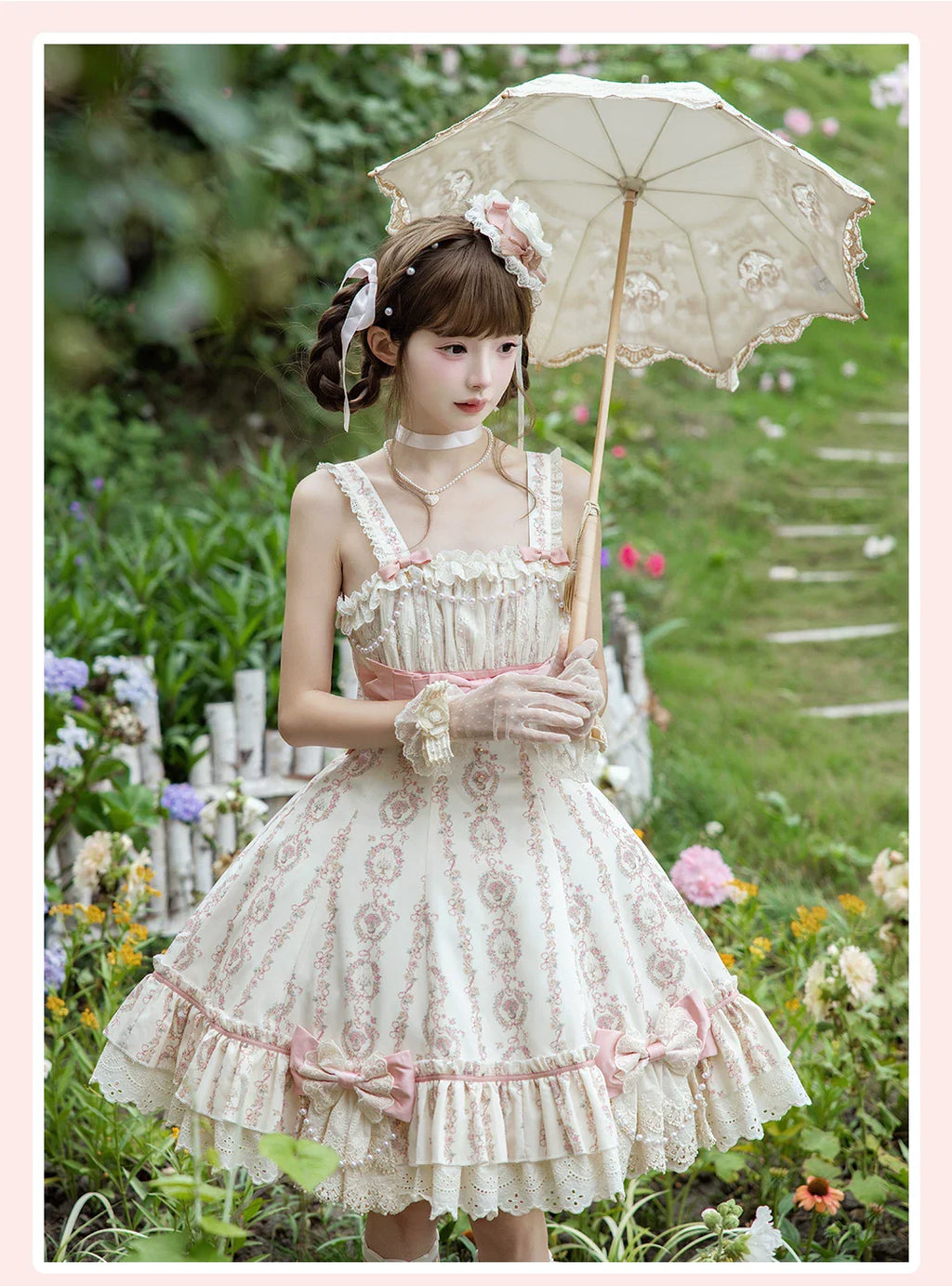 Whispers of Blossoms & Candlelight - Sweet Lolita Floral Printed JSK Dress with Bows and Accessories - image 20