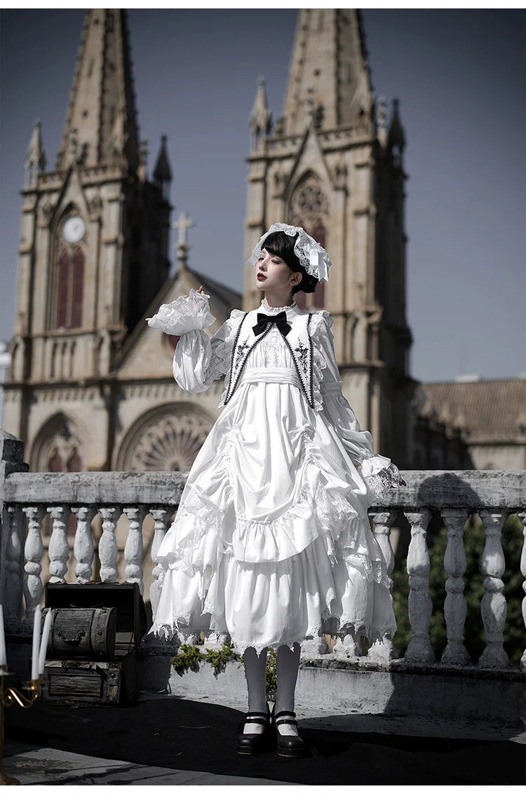 Dawn Bell & Dusk Song - Gothic Lolita Velvet OP Dress, Back Zipper and Accessories - image 17