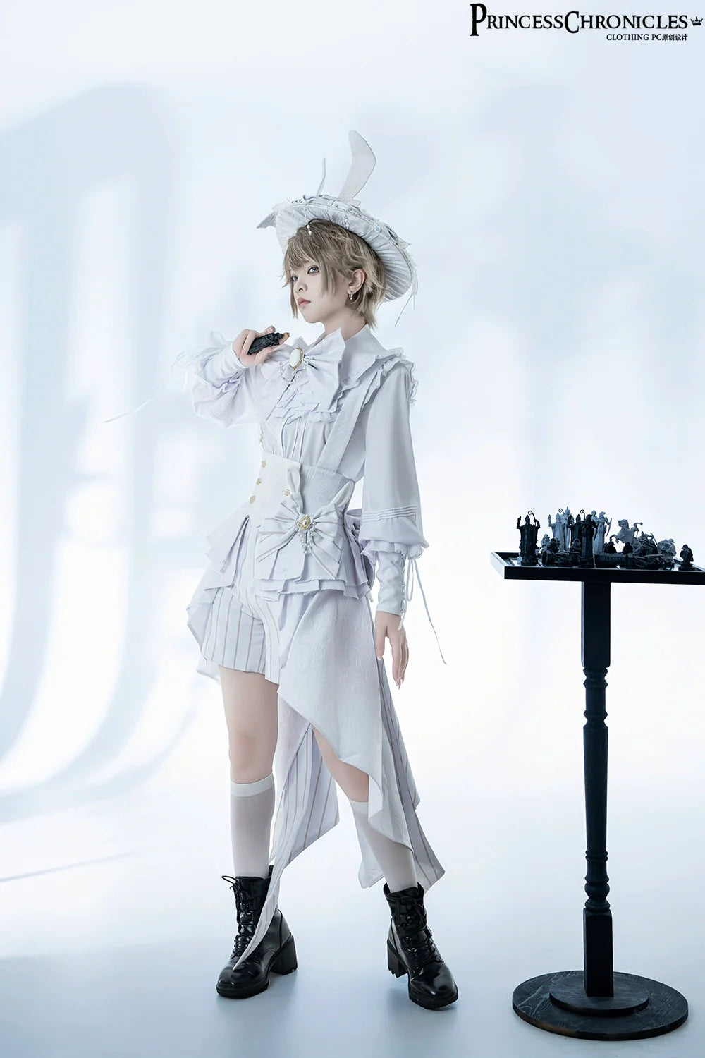 Rabbit Theater White Moonlight - Ouji Lolita Shorts Set, Rabbit Hat - image 12