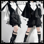 Rabbit Feather - Black Ouji Lolita Vest Shorts Suit Prince Cloak Set - image 2