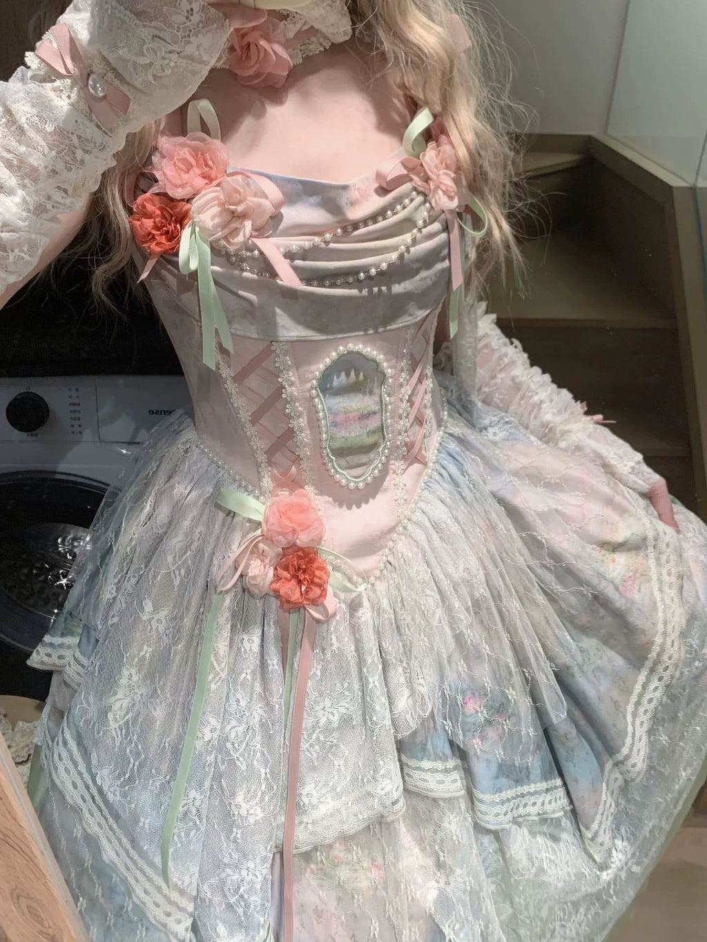 Flower Field Oil Painting Pastoral Irregular Lolita JSK Dress and Accessories - image 6