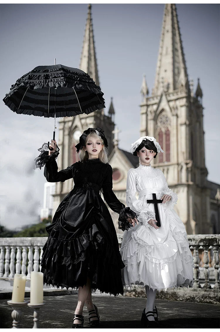 Dawn Bell & Dusk Song - Gothic Lolita Velvet OP Dress, Back Zipper and Accessories - image 8