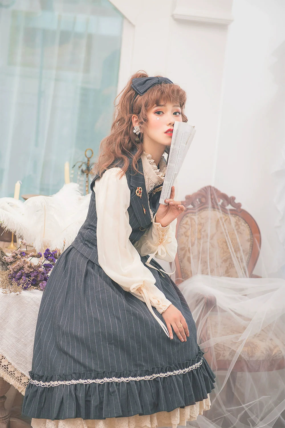 Rose Doll - Elegant Lolita Striped Fishbone Skirt - image 30